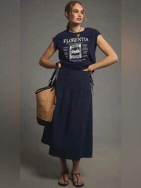 Anthropologie Maeve Florentia European Graphic Tee Size Medium - Navy